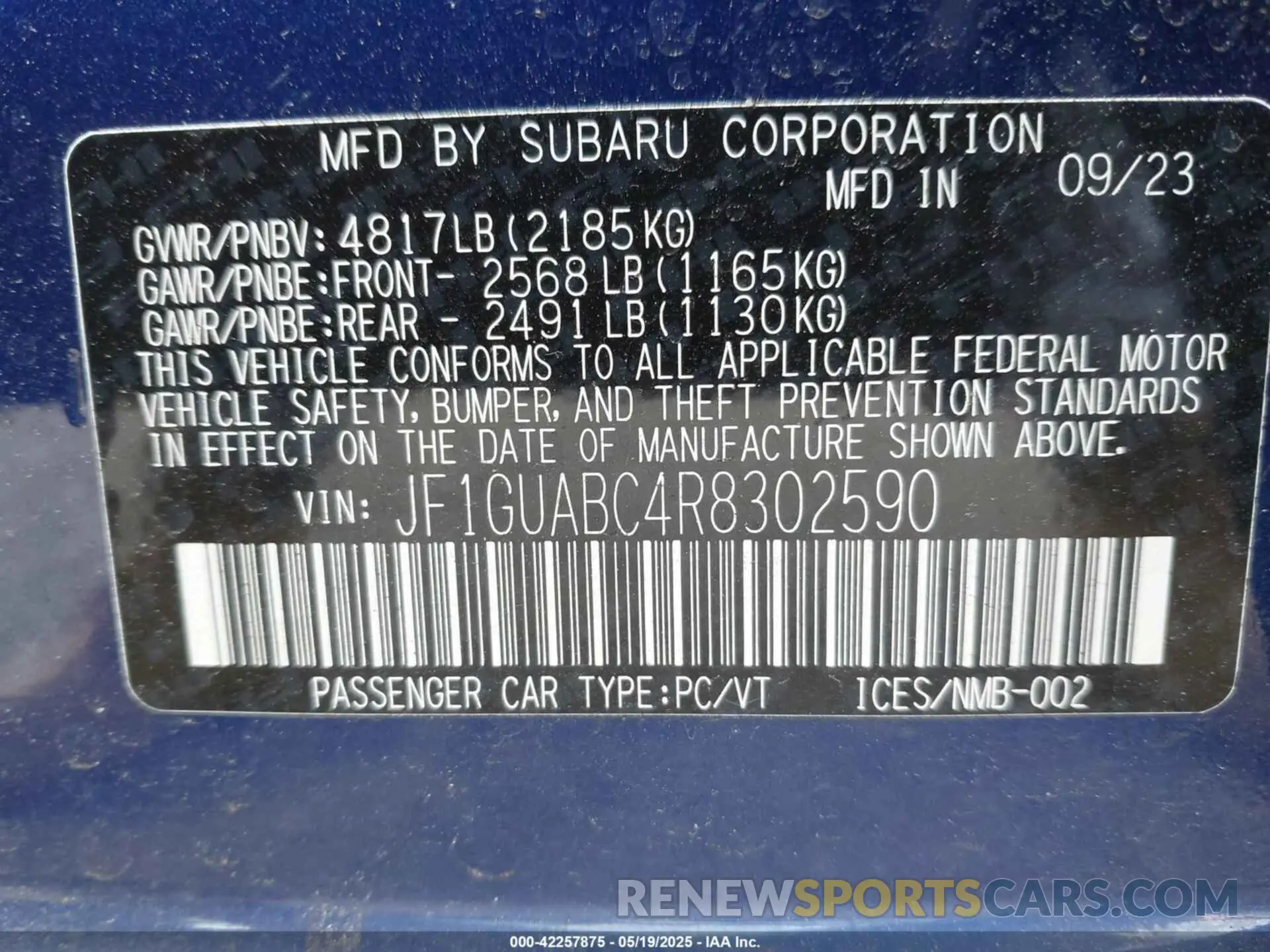 9 Photograph of a damaged car JF1GUABC4R8302590 SUBARU IMPREZA 2024
