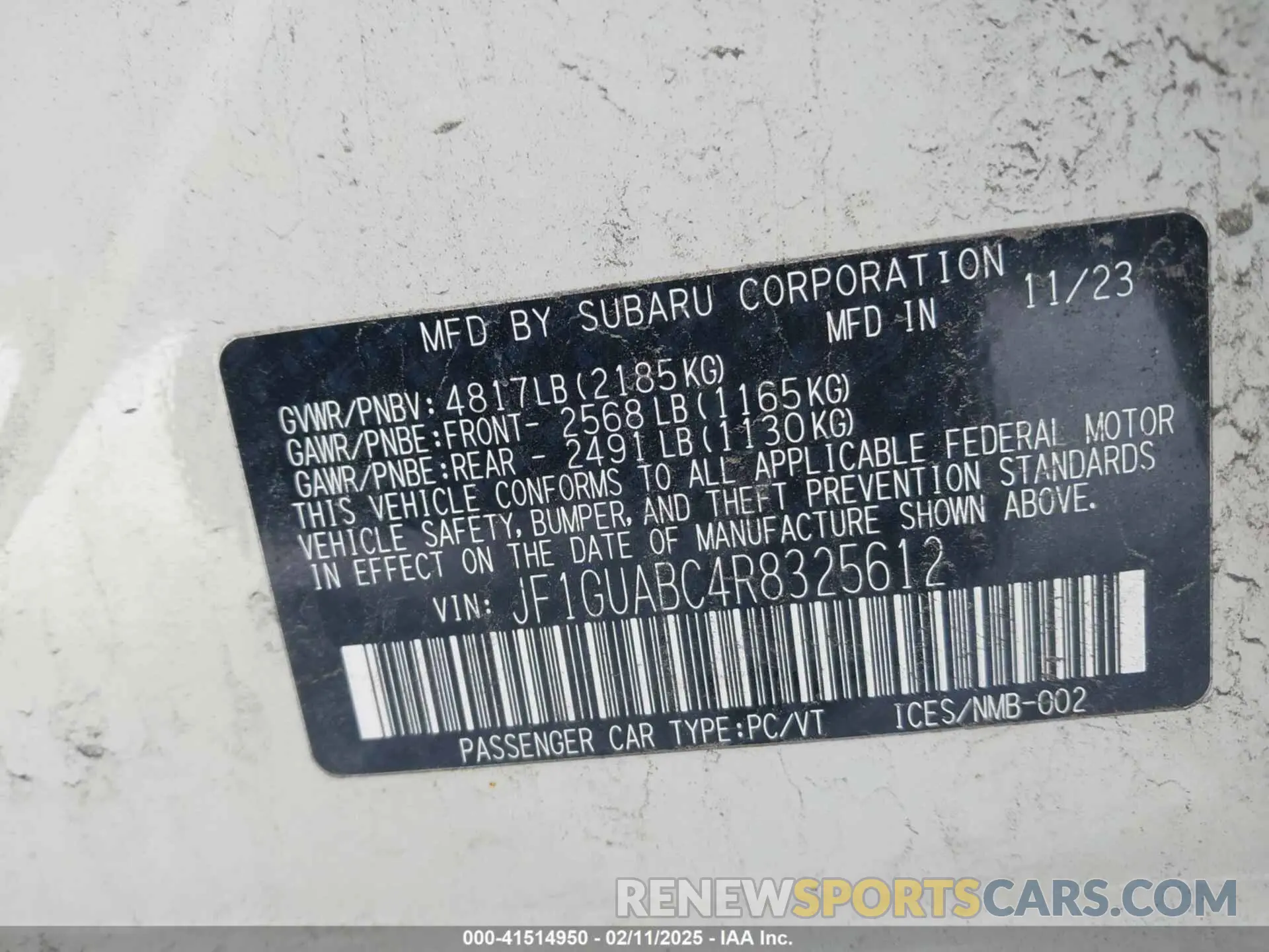9 Photograph of a damaged car JF1GUABC4R8325612 SUBARU IMPREZA 2024