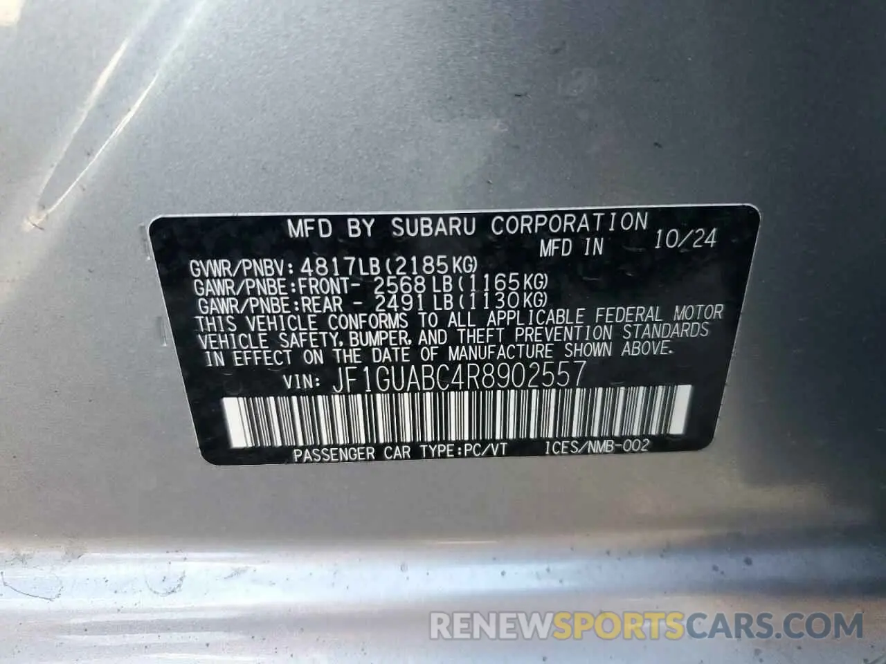 14 Photograph of a damaged car JF1GUABC4R8902557 SUBARU IMPREZA 2024