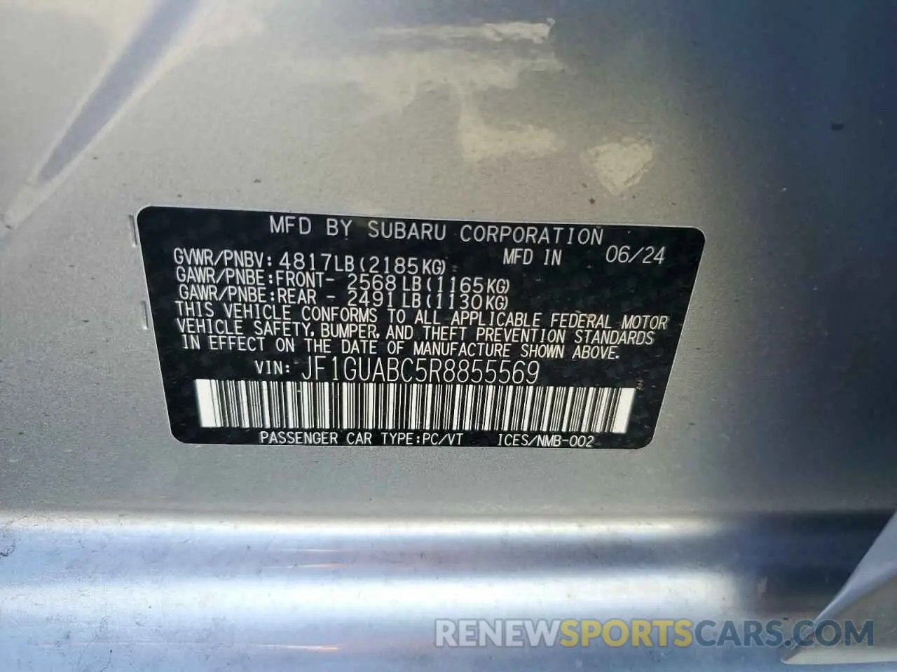 14 Photograph of a damaged car JF1GUABC5R8855569 SUBARU IMPREZA 2024