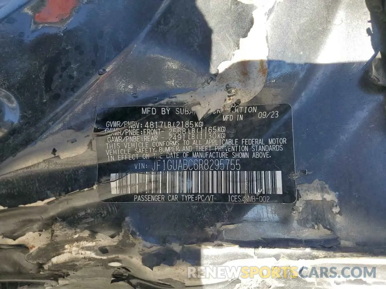 13 Photograph of a damaged car JF1GUABC6R8295755 SUBARU IMPREZA 2024