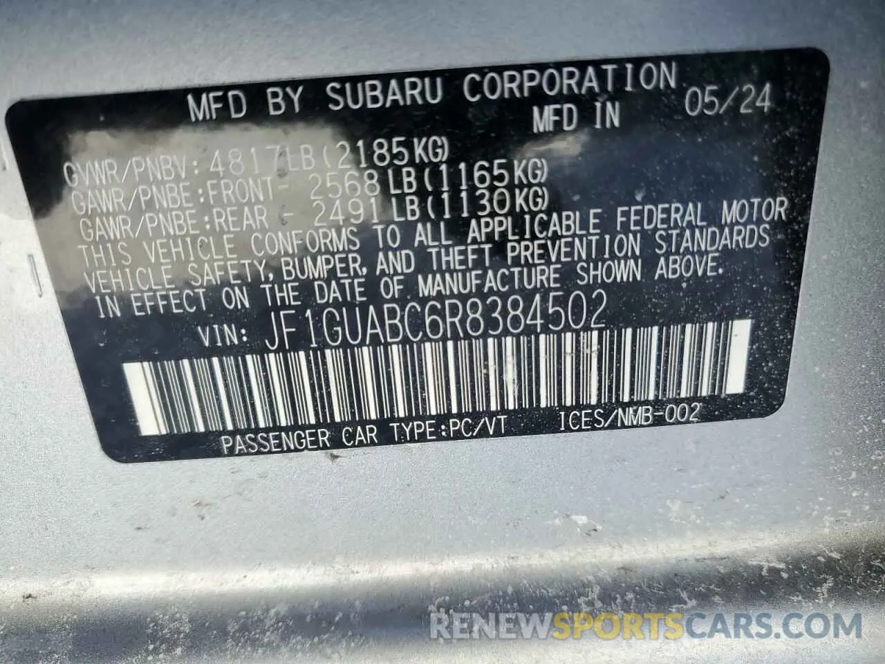 12 Photograph of a damaged car JF1GUABC6R8384502 SUBARU IMPREZA 2024