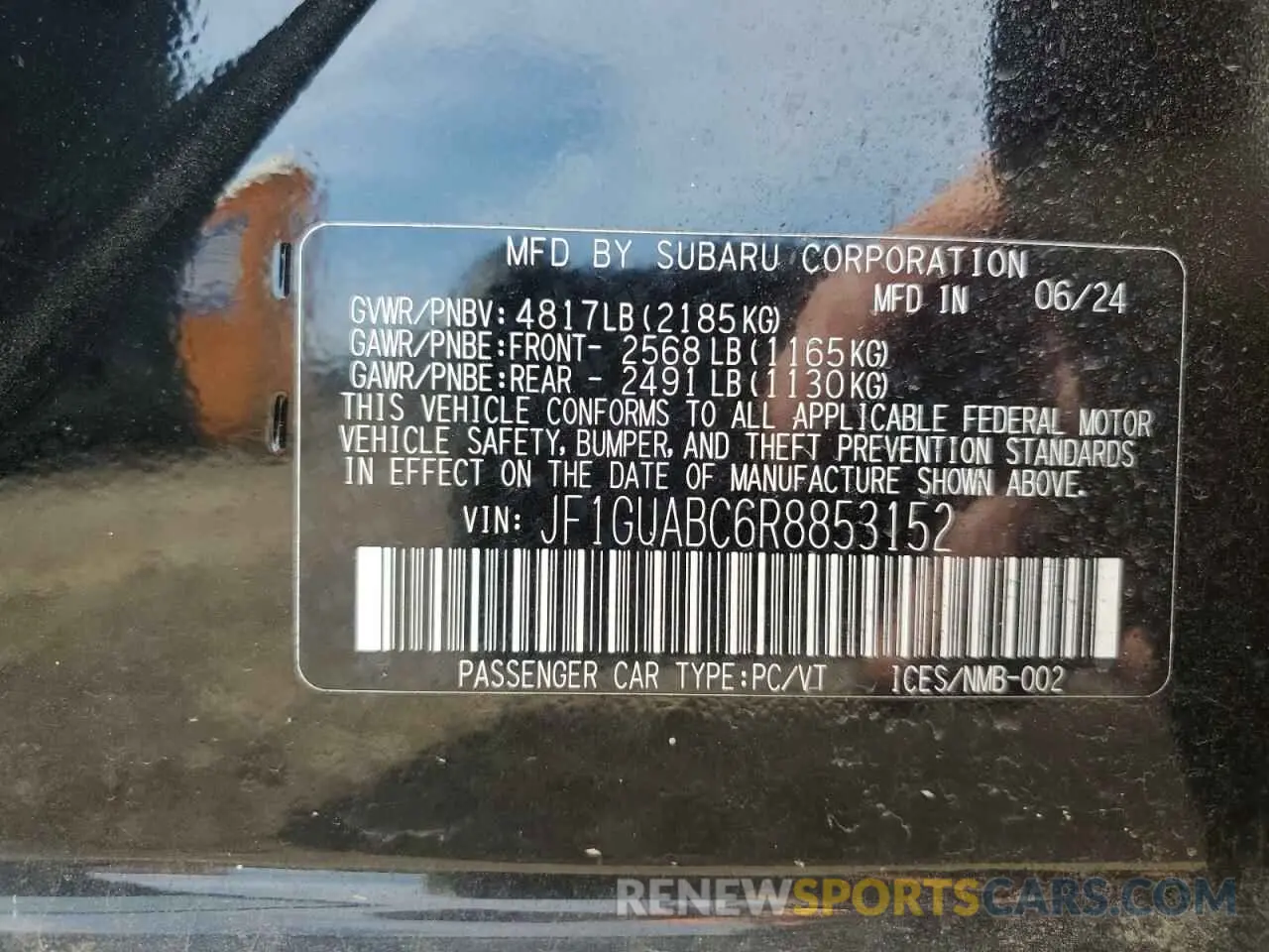 13 Photograph of a damaged car JF1GUABC6R8853152 SUBARU IMPREZA 2024