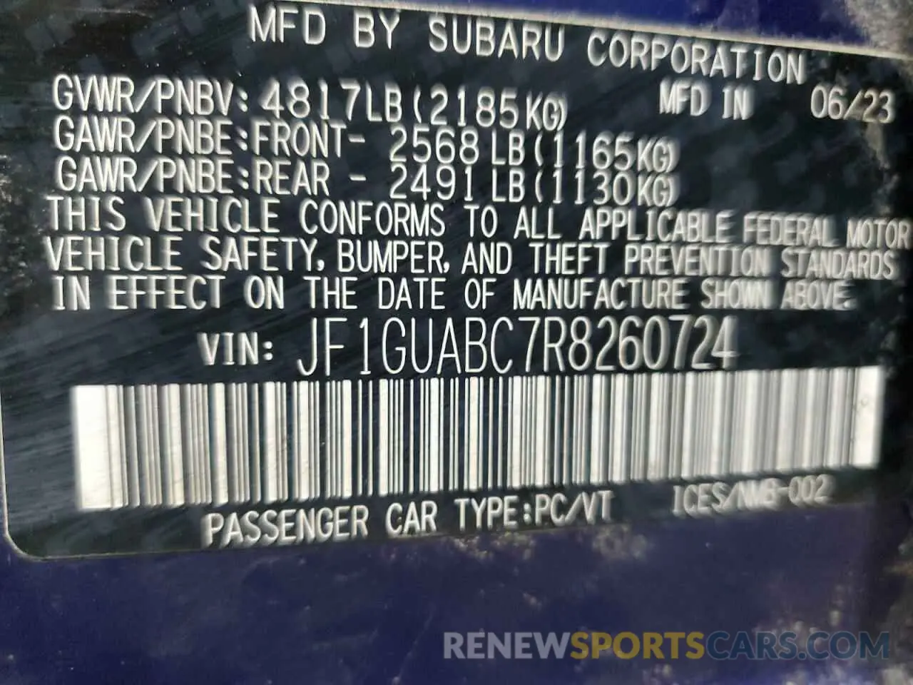 12 Photograph of a damaged car JF1GUABC7R8260724 SUBARU IMPREZA 2024