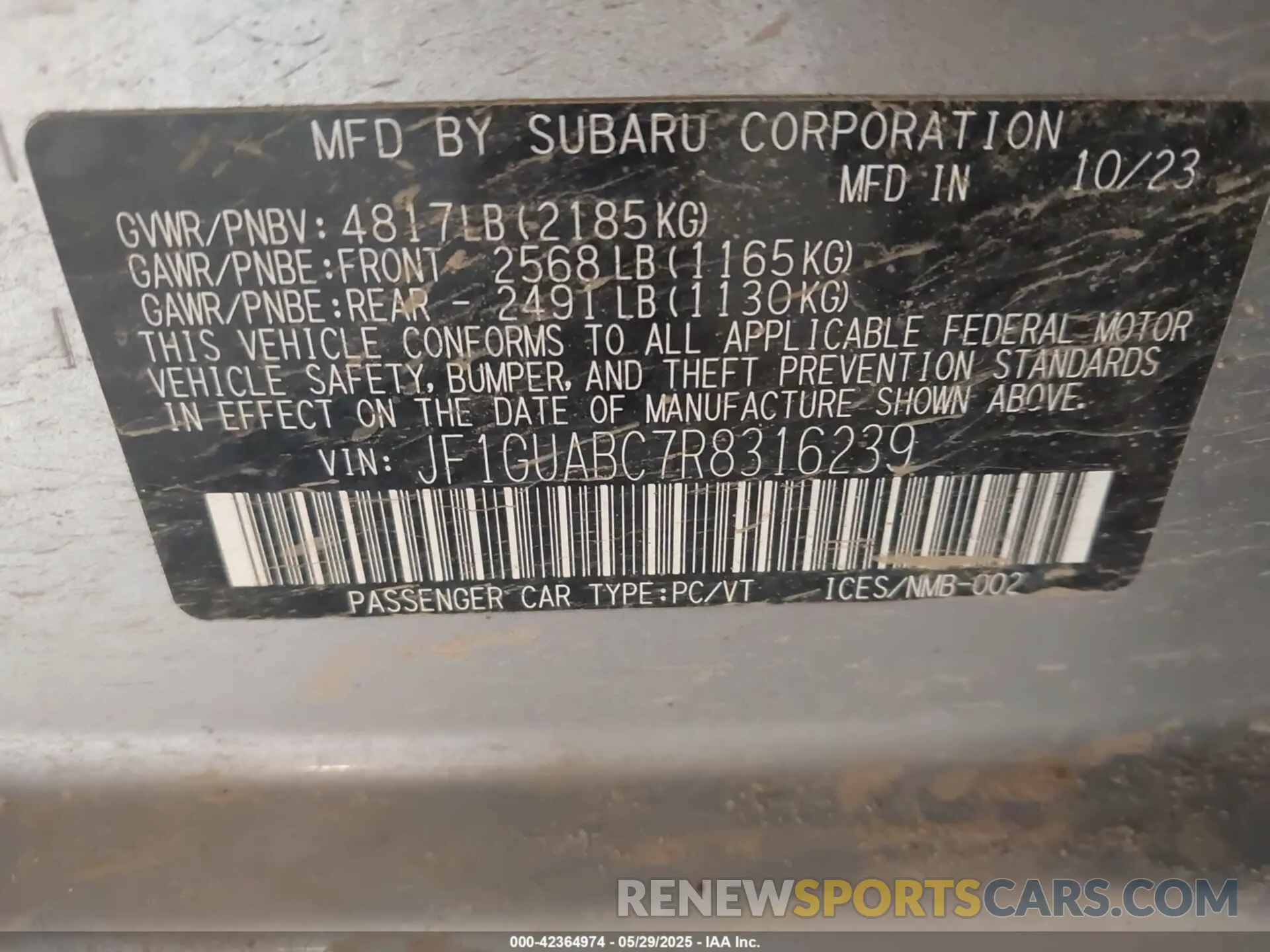 9 Photograph of a damaged car JF1GUABC7R8316239 SUBARU IMPREZA 2024