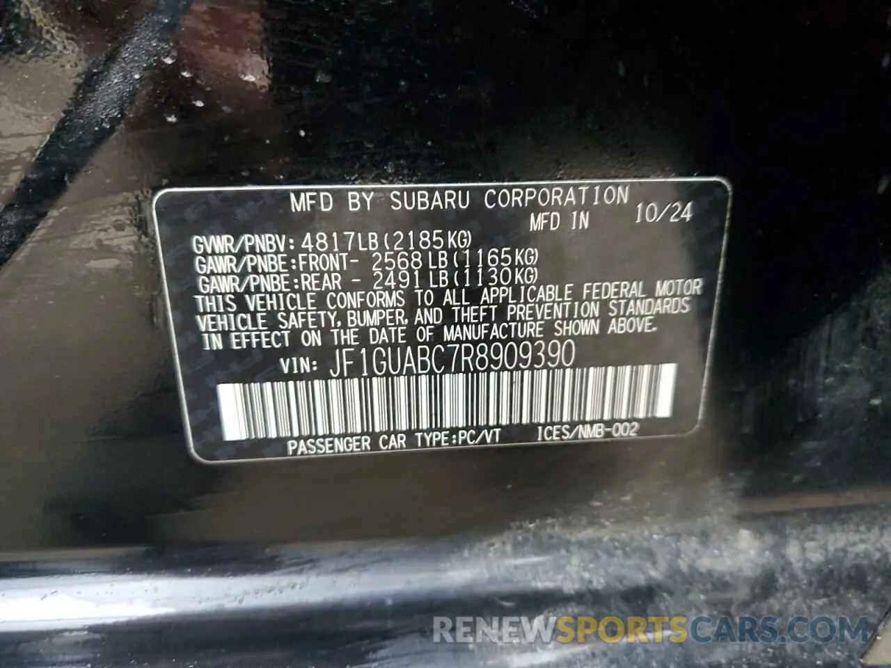 13 Photograph of a damaged car JF1GUABC7R8909390 SUBARU IMPREZA 2024