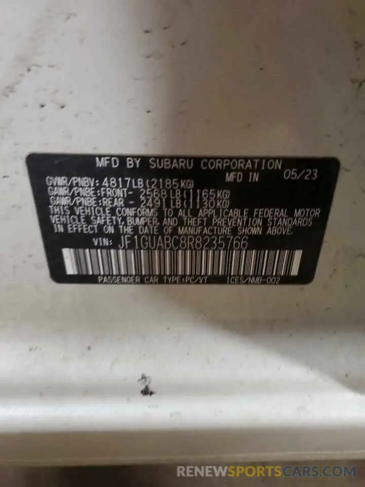 14 Photograph of a damaged car JF1GUABC8R8235766 SUBARU IMPREZA 2024