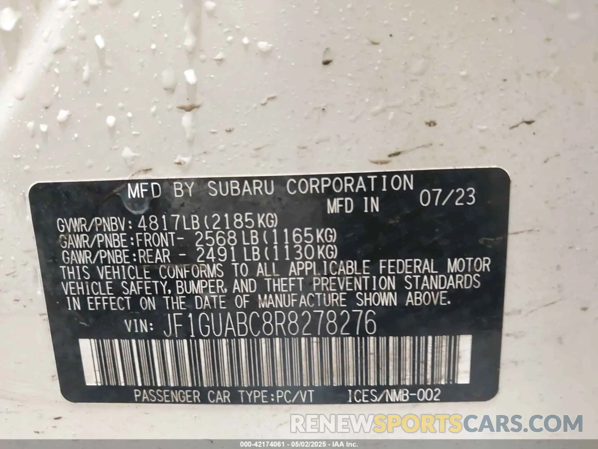 9 Photograph of a damaged car JF1GUABC8R8278276 SUBARU IMPREZA 2024