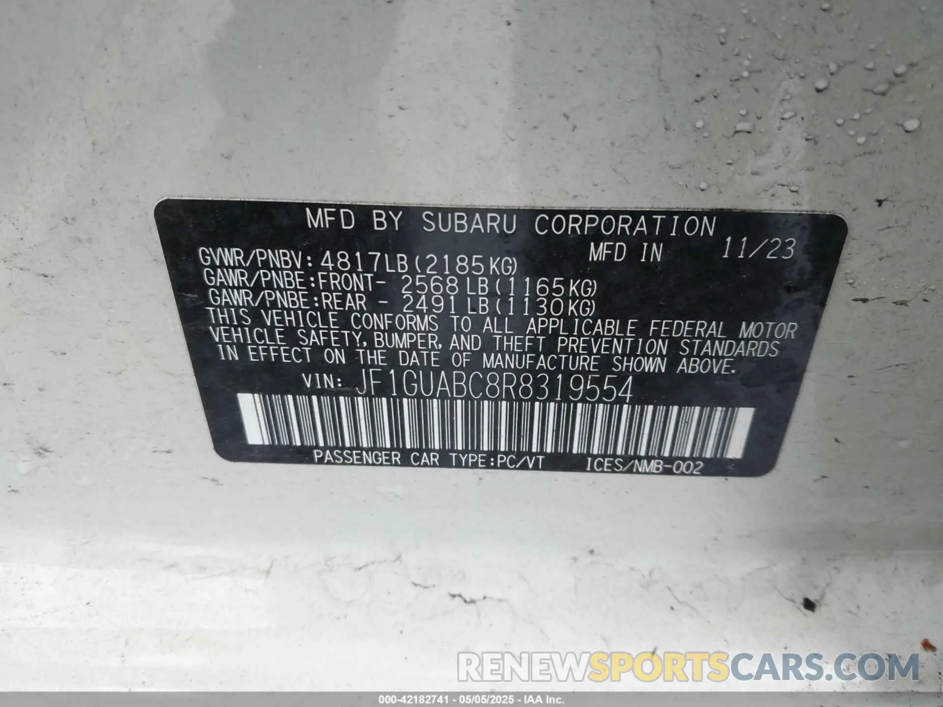 9 Photograph of a damaged car JF1GUABC8R8319554 SUBARU IMPREZA 2024