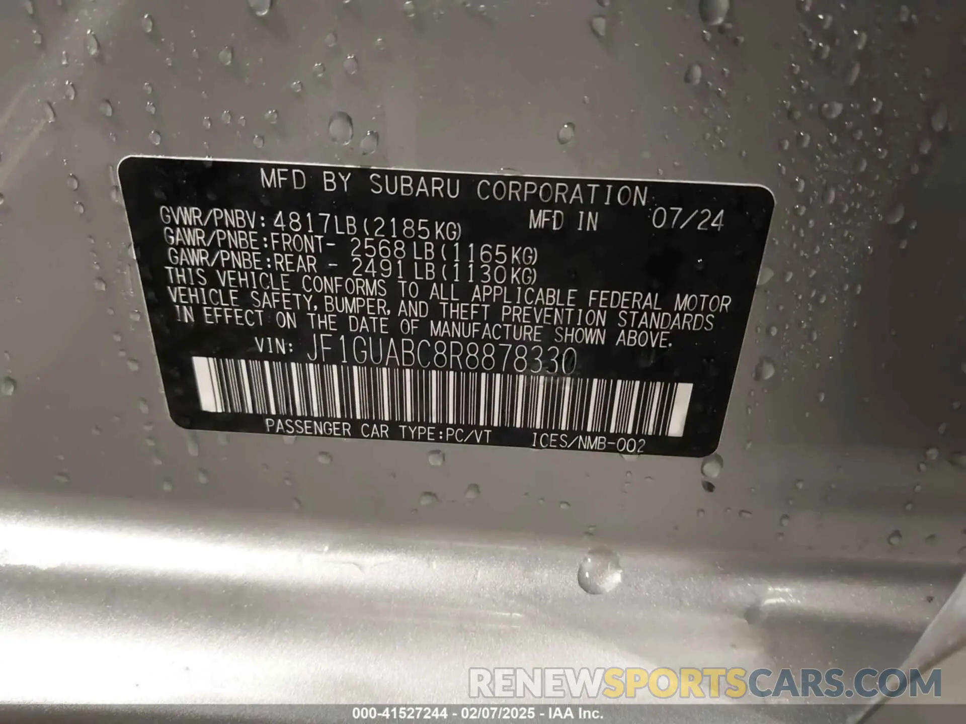 9 Photograph of a damaged car JF1GUABC8R8878330 SUBARU IMPREZA 2024