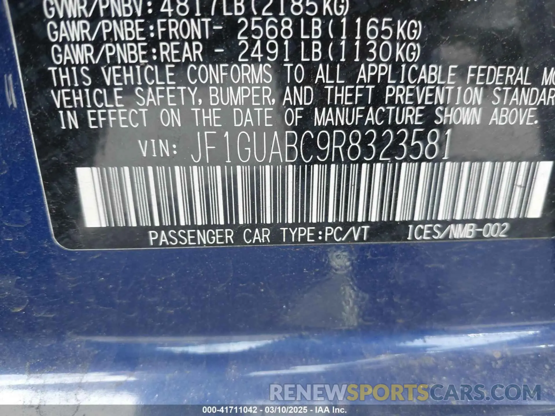 9 Photograph of a damaged car JF1GUABC9R8323581 SUBARU IMPREZA 2024