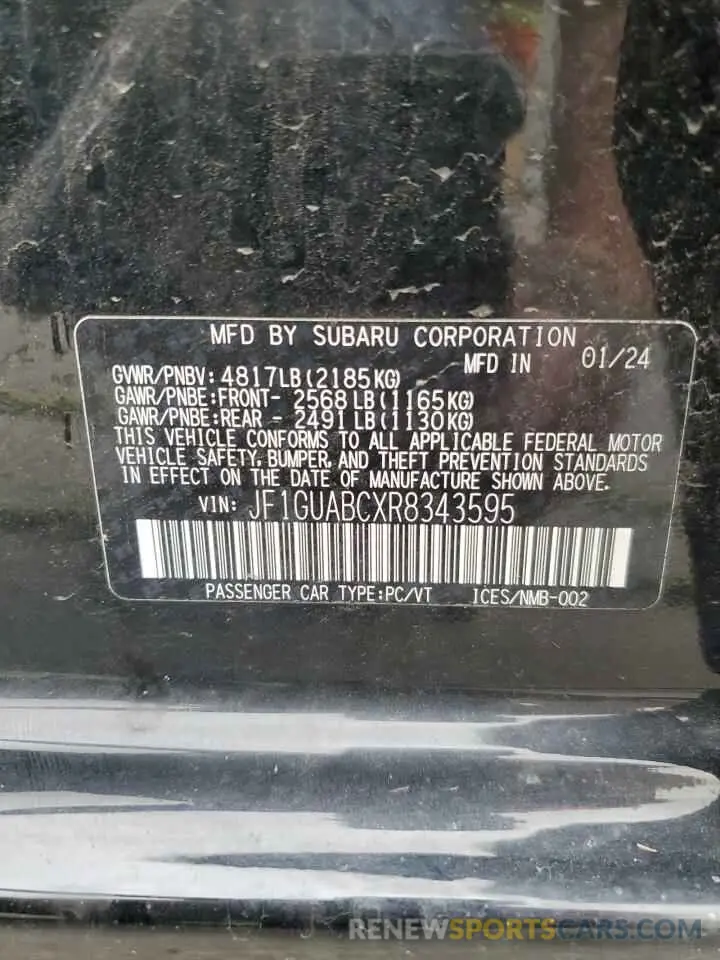 13 Photograph of a damaged car JF1GUABCXR8343595 SUBARU IMPREZA 2024