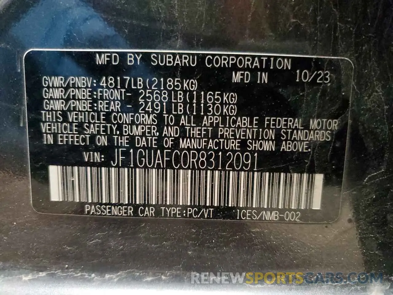 13 Photograph of a damaged car JF1GUAFC0R8312091 SUBARU IMPREZA 2024