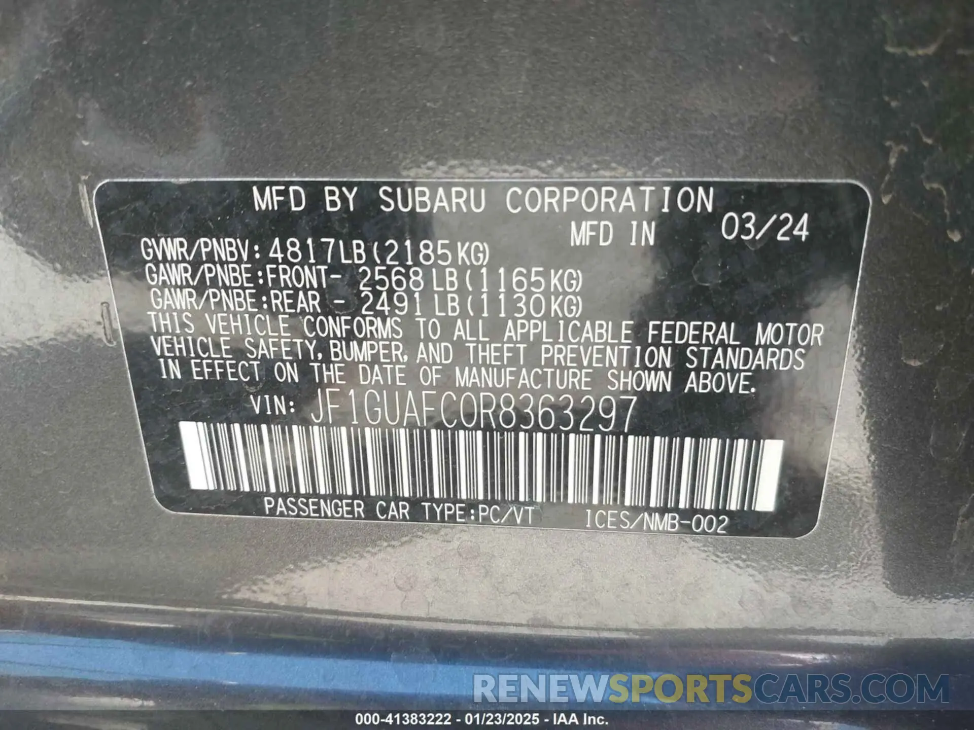 9 Photograph of a damaged car JF1GUAFC0R8363297 SUBARU IMPREZA 2024