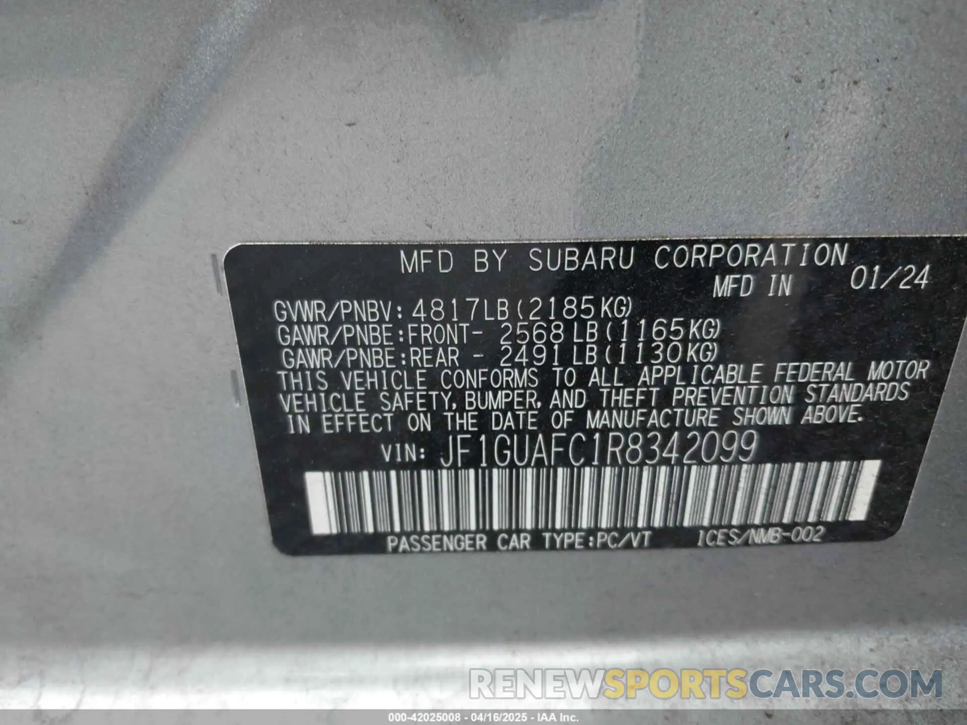 9 Photograph of a damaged car JF1GUAFC1R8342099 SUBARU IMPREZA 2024