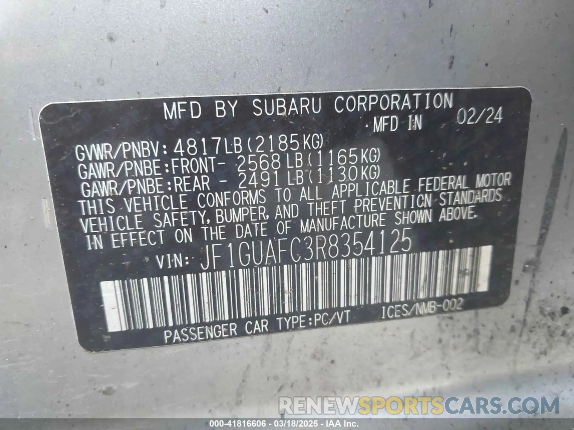9 Photograph of a damaged car JF1GUAFC3R8354125 SUBARU IMPREZA 2024