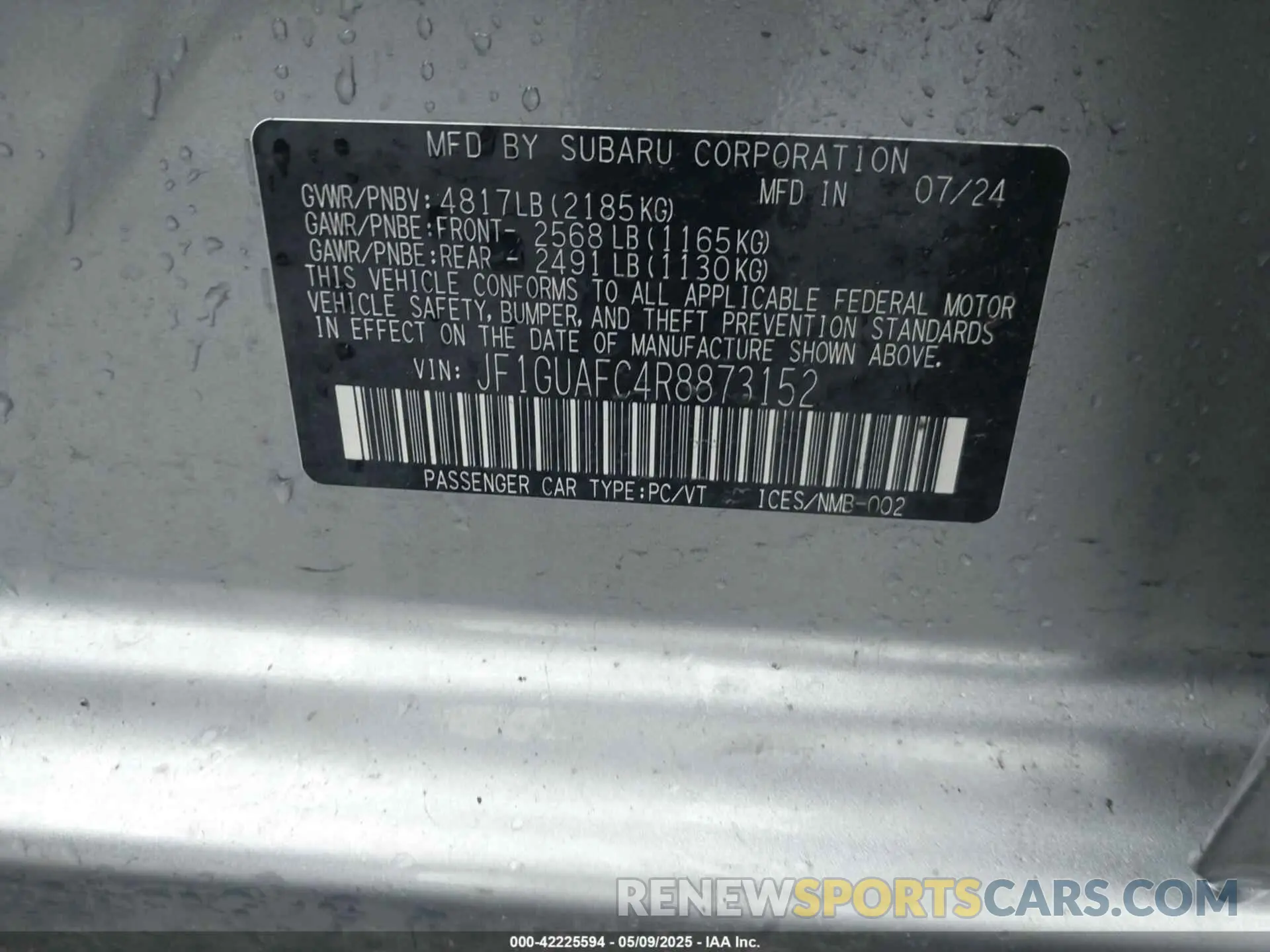 9 Photograph of a damaged car JF1GUAFC4R8873152 SUBARU IMPREZA 2024