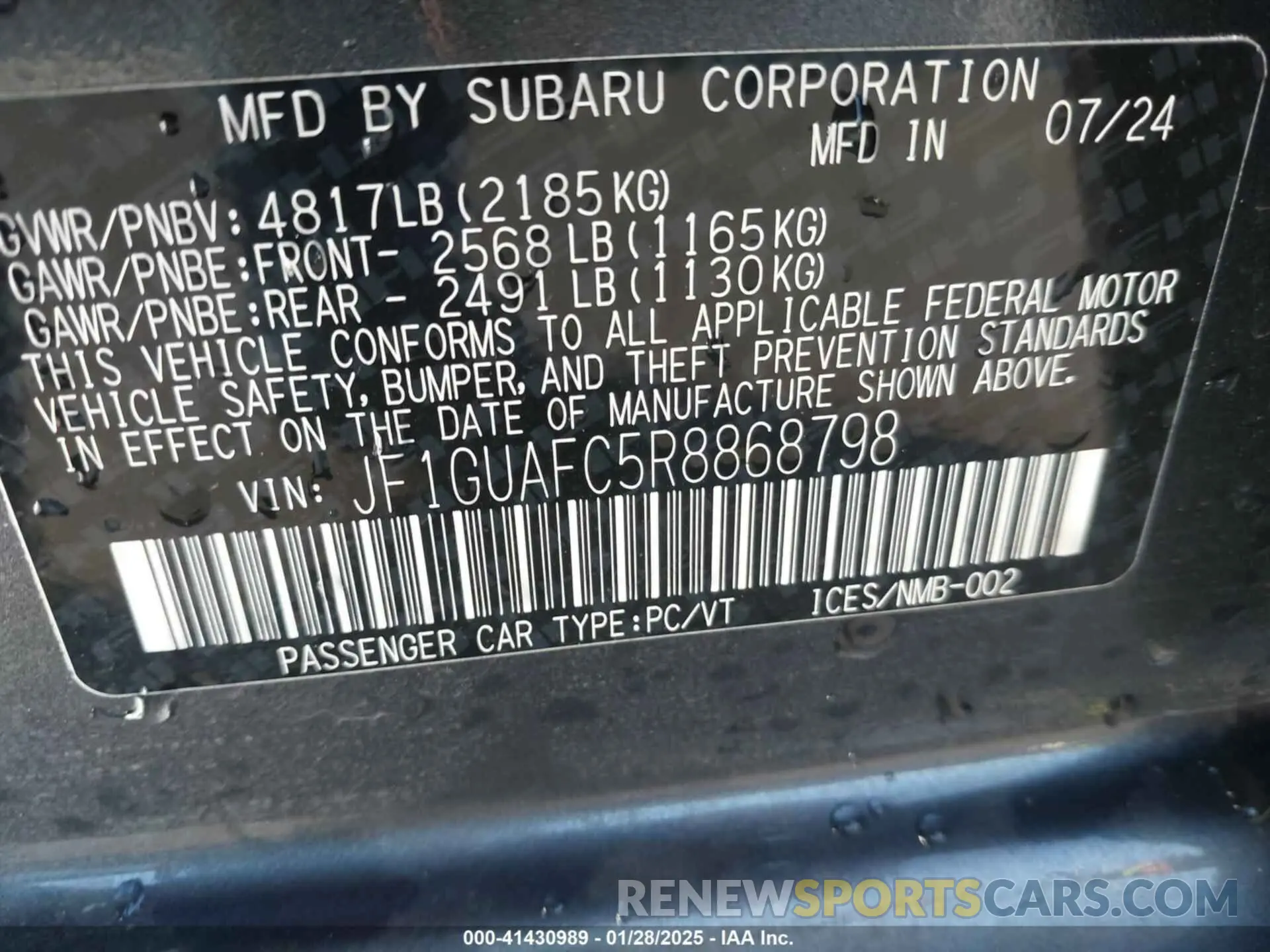 9 Photograph of a damaged car JF1GUAFC5R8868798 SUBARU IMPREZA 2024