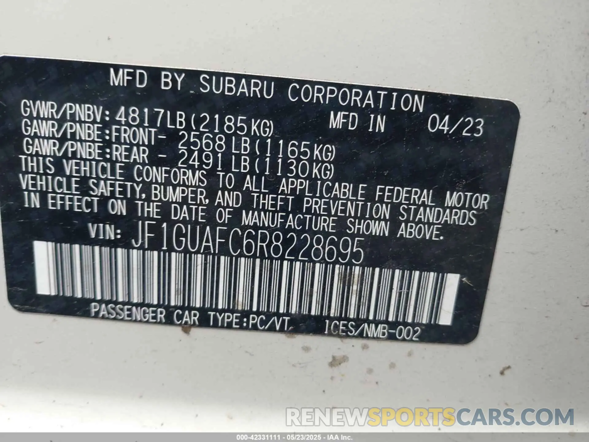 9 Photograph of a damaged car JF1GUAFC6R8228695 SUBARU IMPREZA 2024