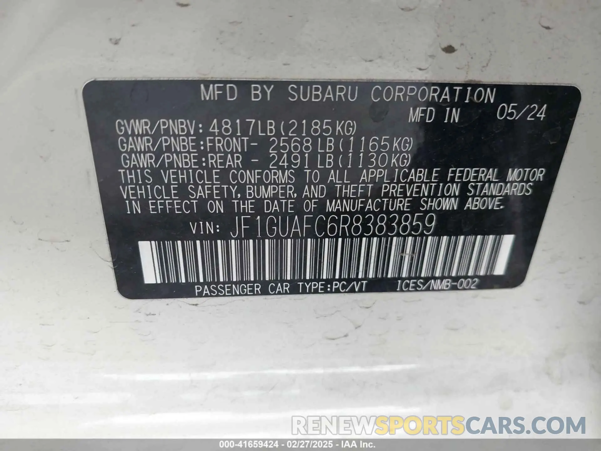 9 Photograph of a damaged car JF1GUAFC6R8383859 SUBARU IMPREZA 2024