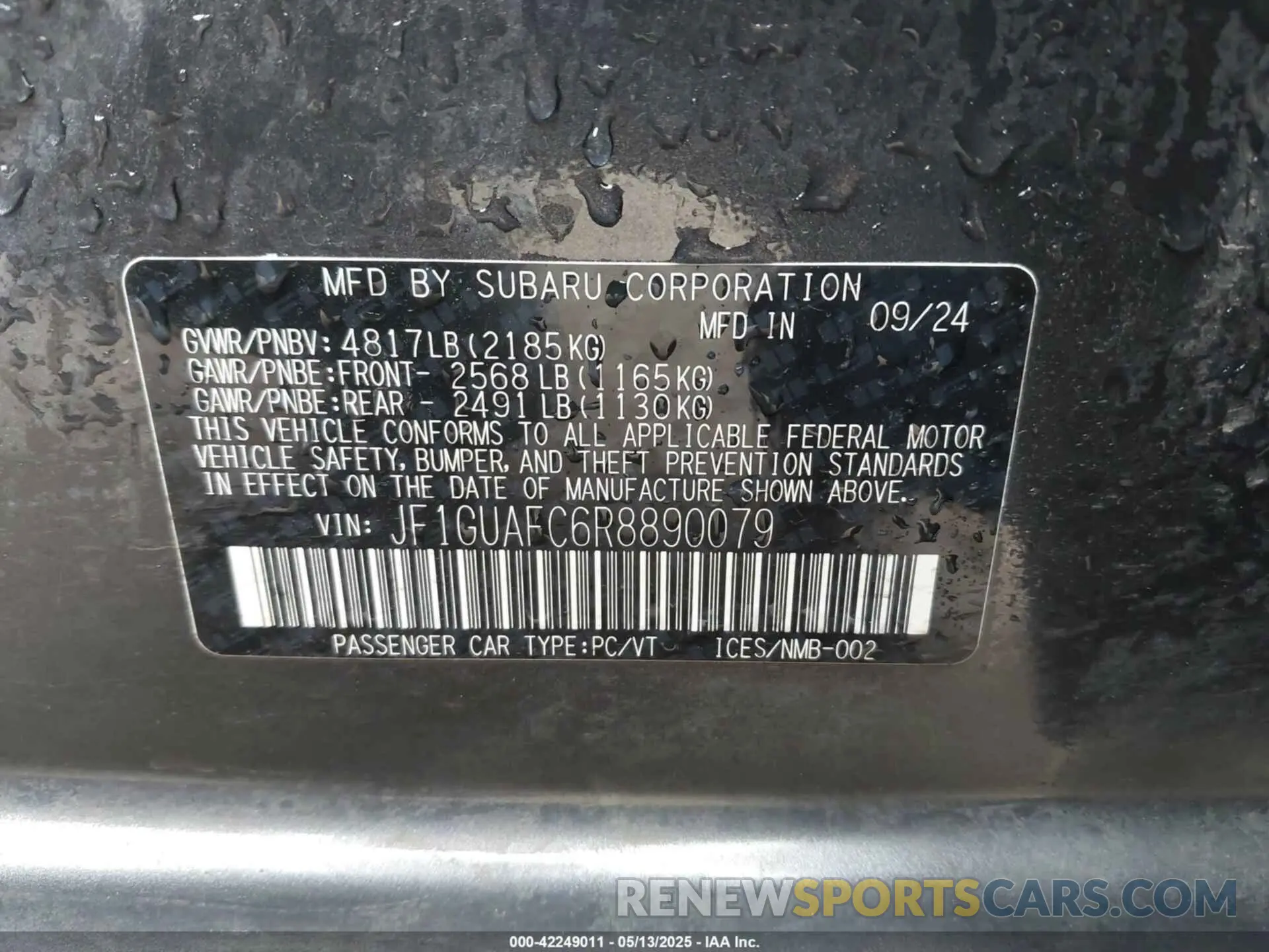 9 Photograph of a damaged car JF1GUAFC6R8890079 SUBARU IMPREZA 2024