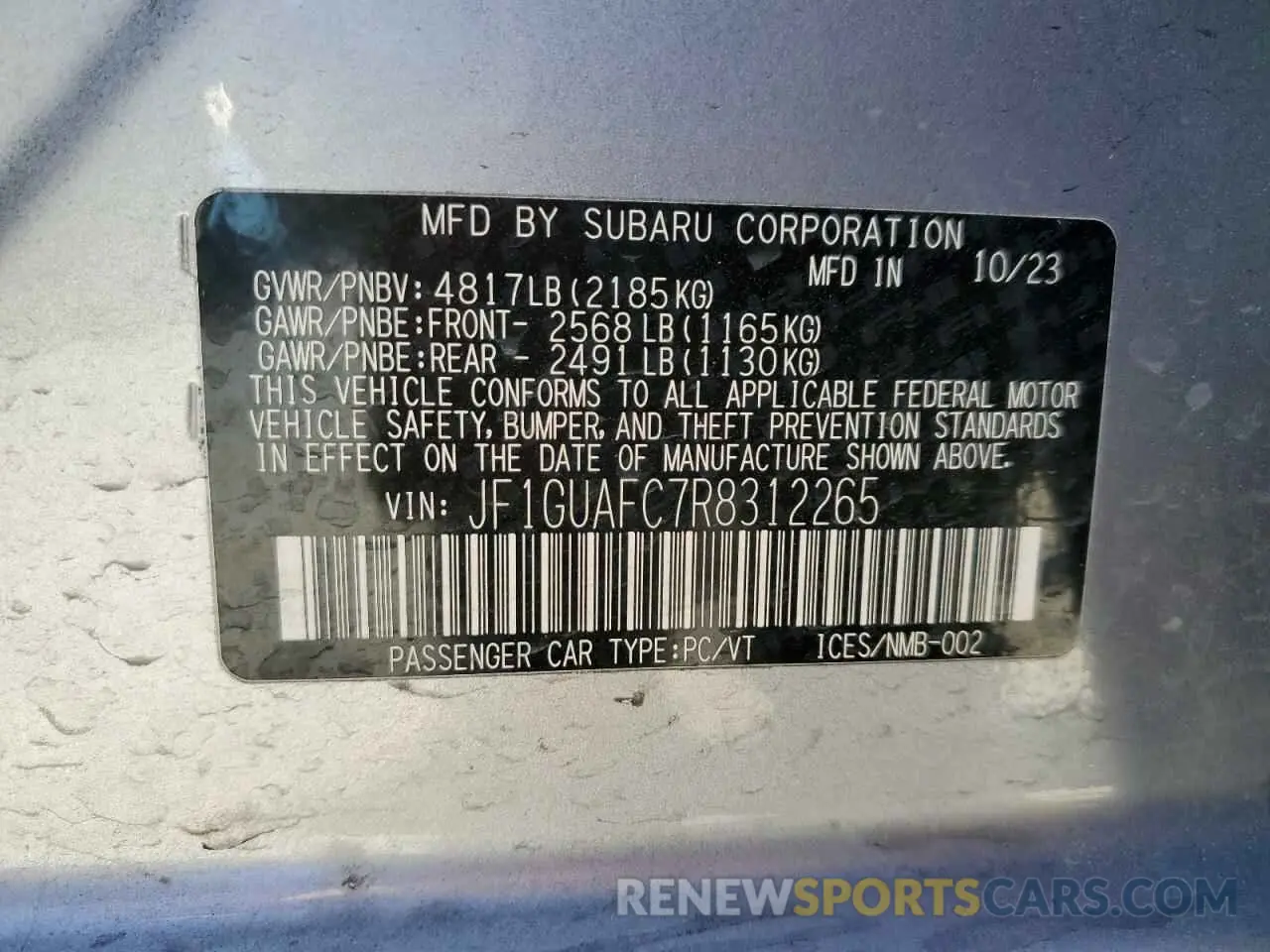 14 Photograph of a damaged car JF1GUAFC7R8312265 SUBARU IMPREZA 2024
