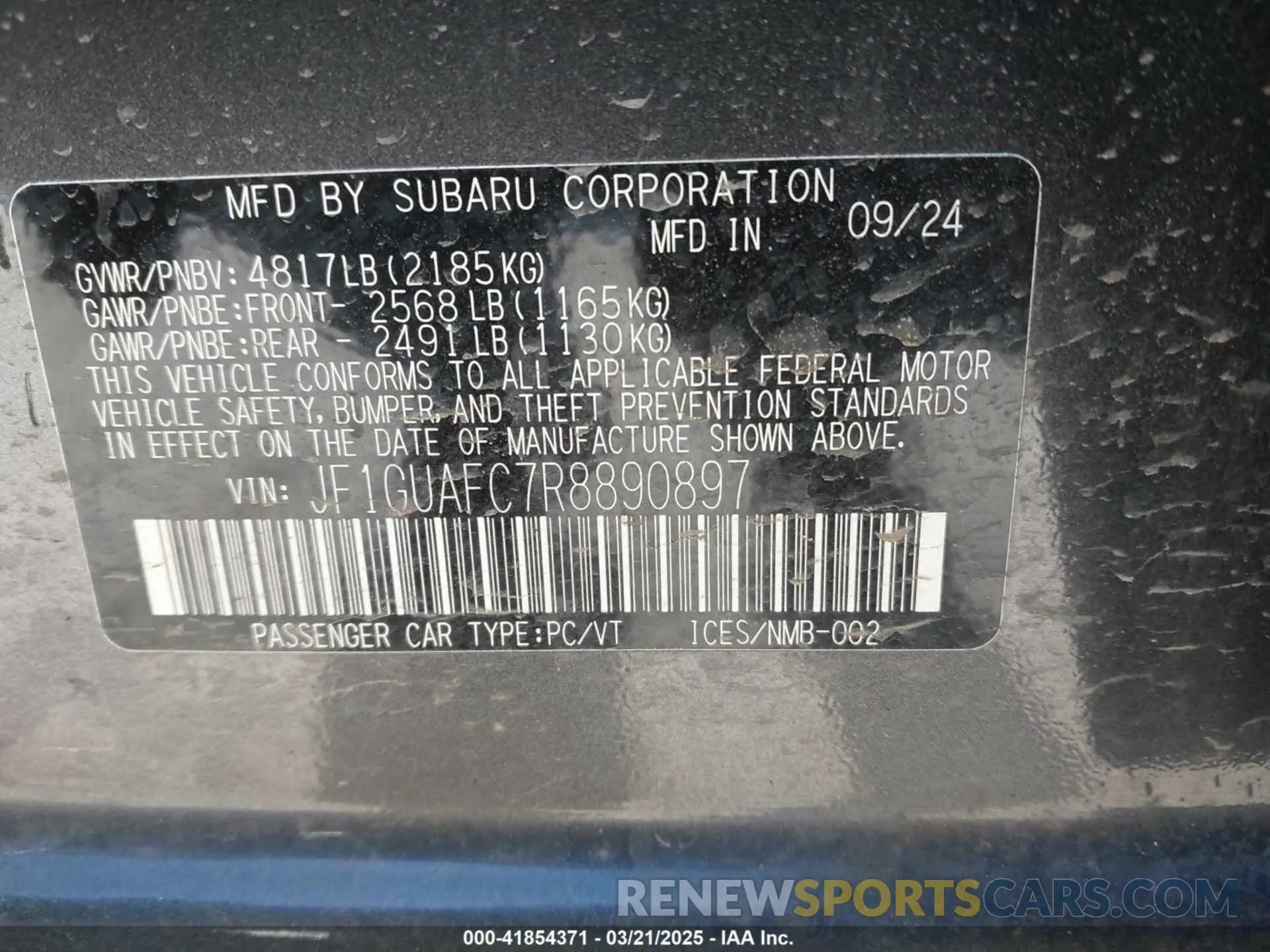 9 Photograph of a damaged car JF1GUAFC7R8890897 SUBARU IMPREZA 2024