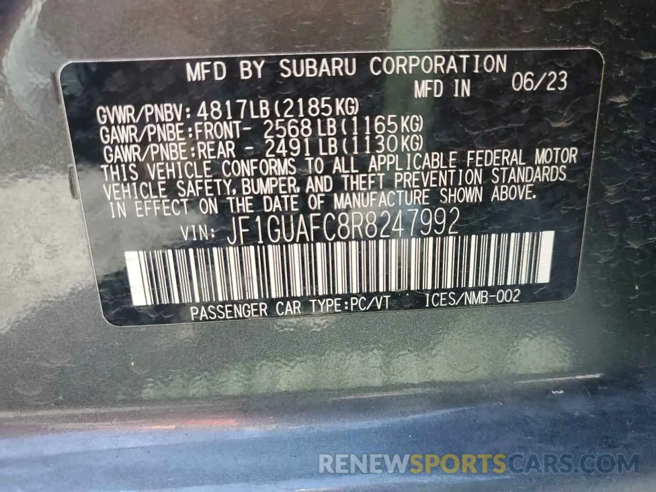 12 Photograph of a damaged car JF1GUAFC8R8247992 SUBARU IMPREZA 2024