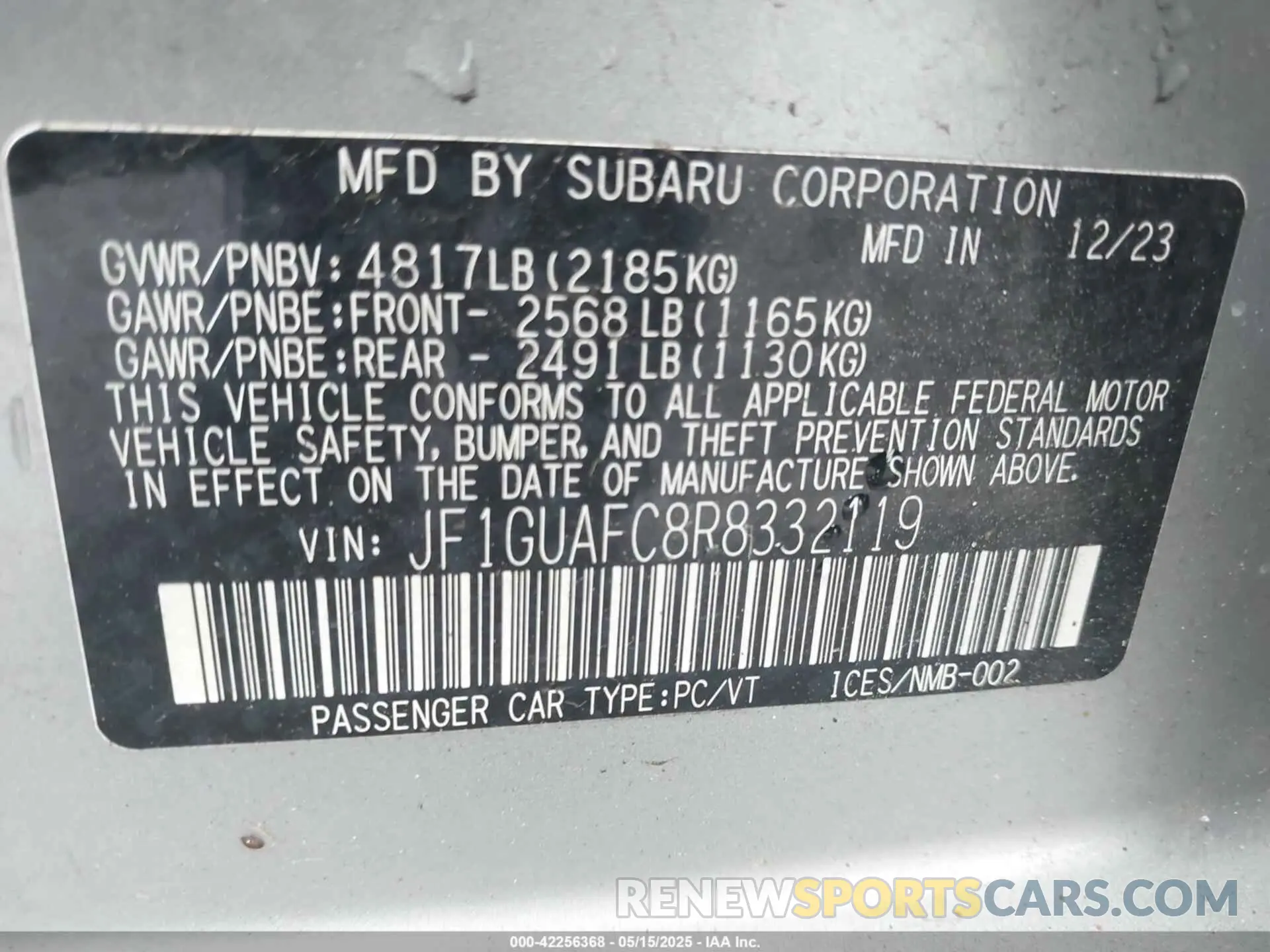 9 Photograph of a damaged car JF1GUAFC8R8332119 SUBARU IMPREZA 2024