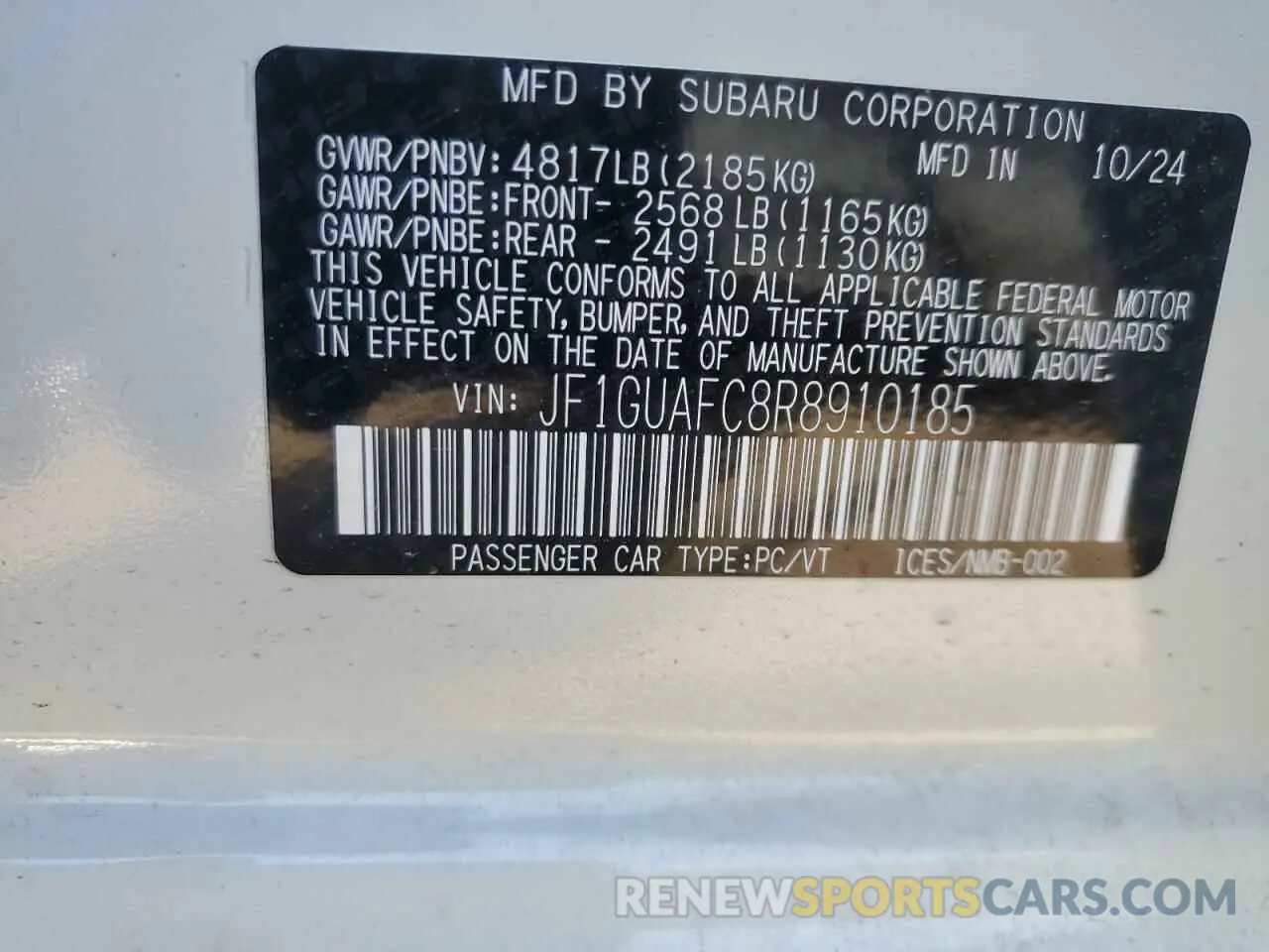 12 Photograph of a damaged car JF1GUAFC8R8910185 SUBARU IMPREZA 2024