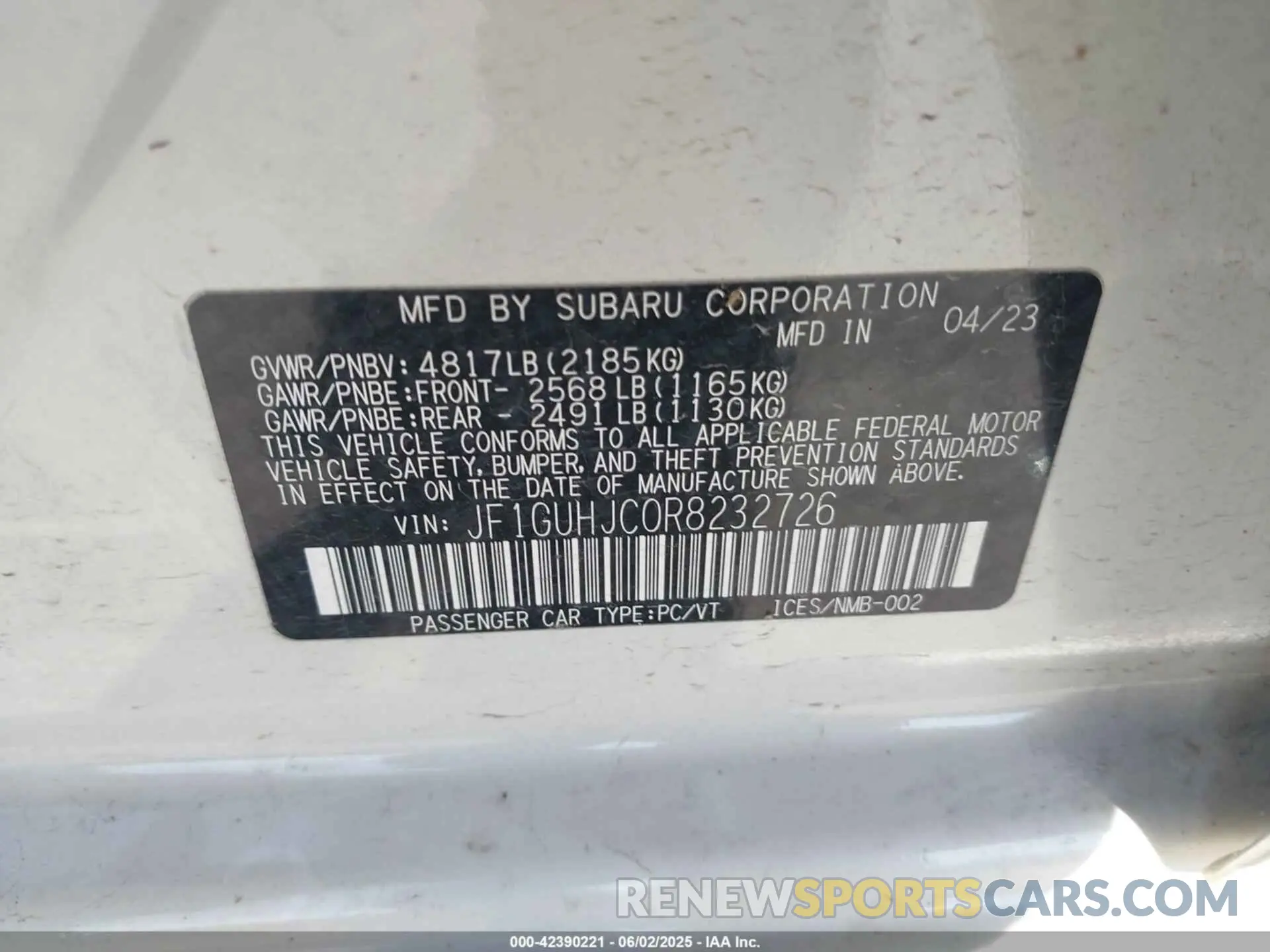 9 Photograph of a damaged car JF1GUHJC0R8232726 SUBARU IMPREZA 2024