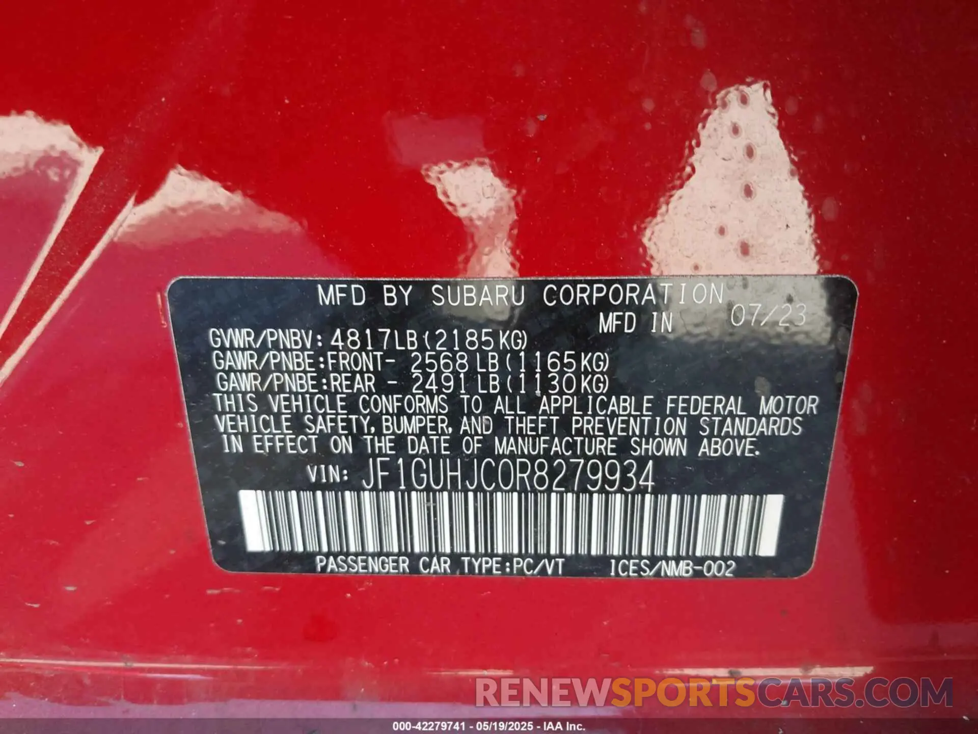 9 Photograph of a damaged car JF1GUHJC0R8279934 SUBARU IMPREZA 2024