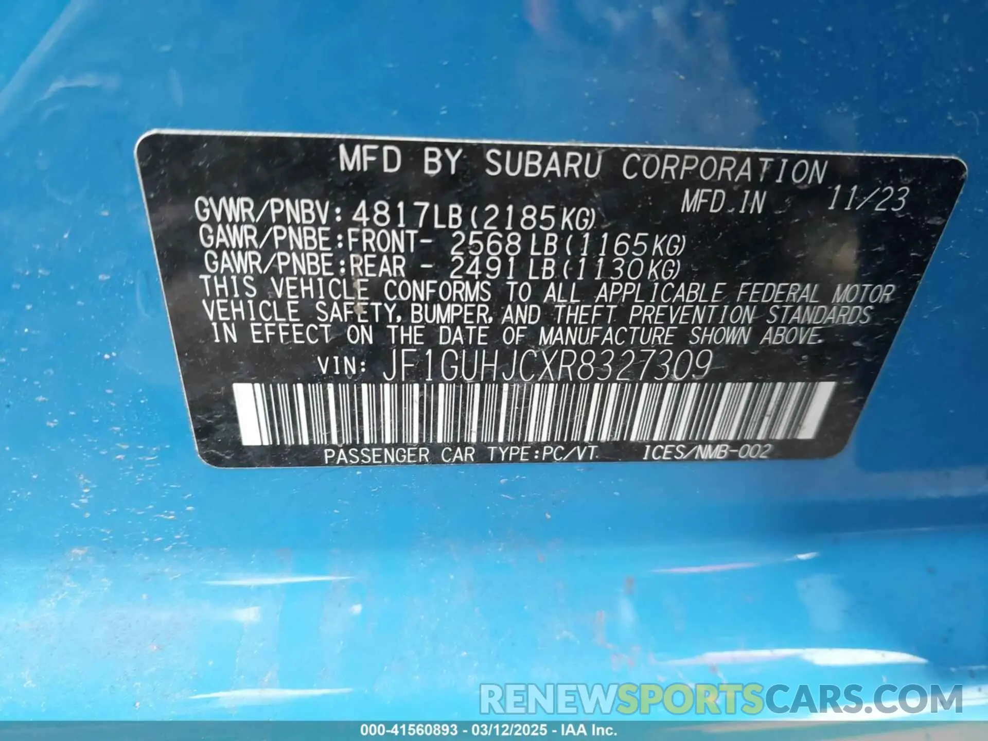 9 Photograph of a damaged car JF1GUHJCXR8327309 SUBARU IMPREZA 2024