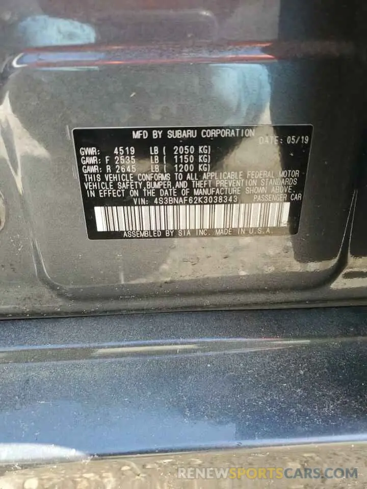 13 Photograph of a damaged car 4S3BNAF62K3038343 SUBARU LEGACY 2019