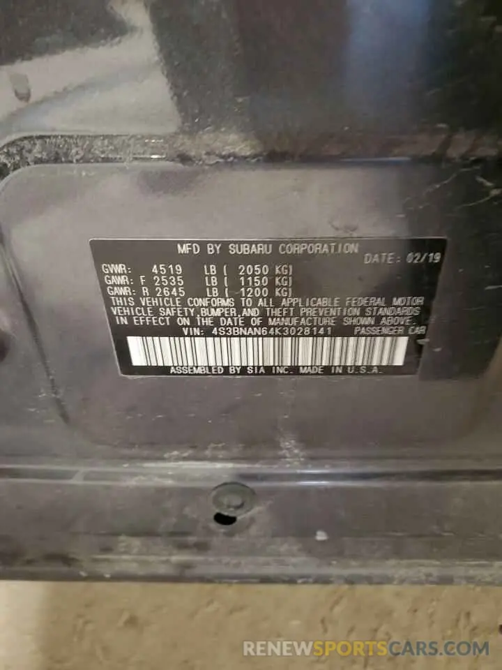 14 Photograph of a damaged car 4S3BNAN64K3028141 SUBARU LEGACY 2019
