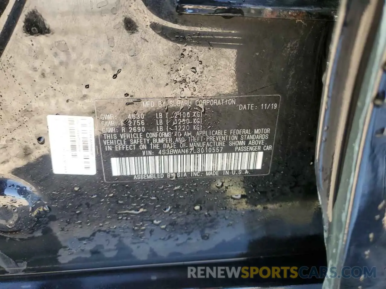 12 Photograph of a damaged car 4S3BWAN62L3010557 SUBARU LEGACY 2020