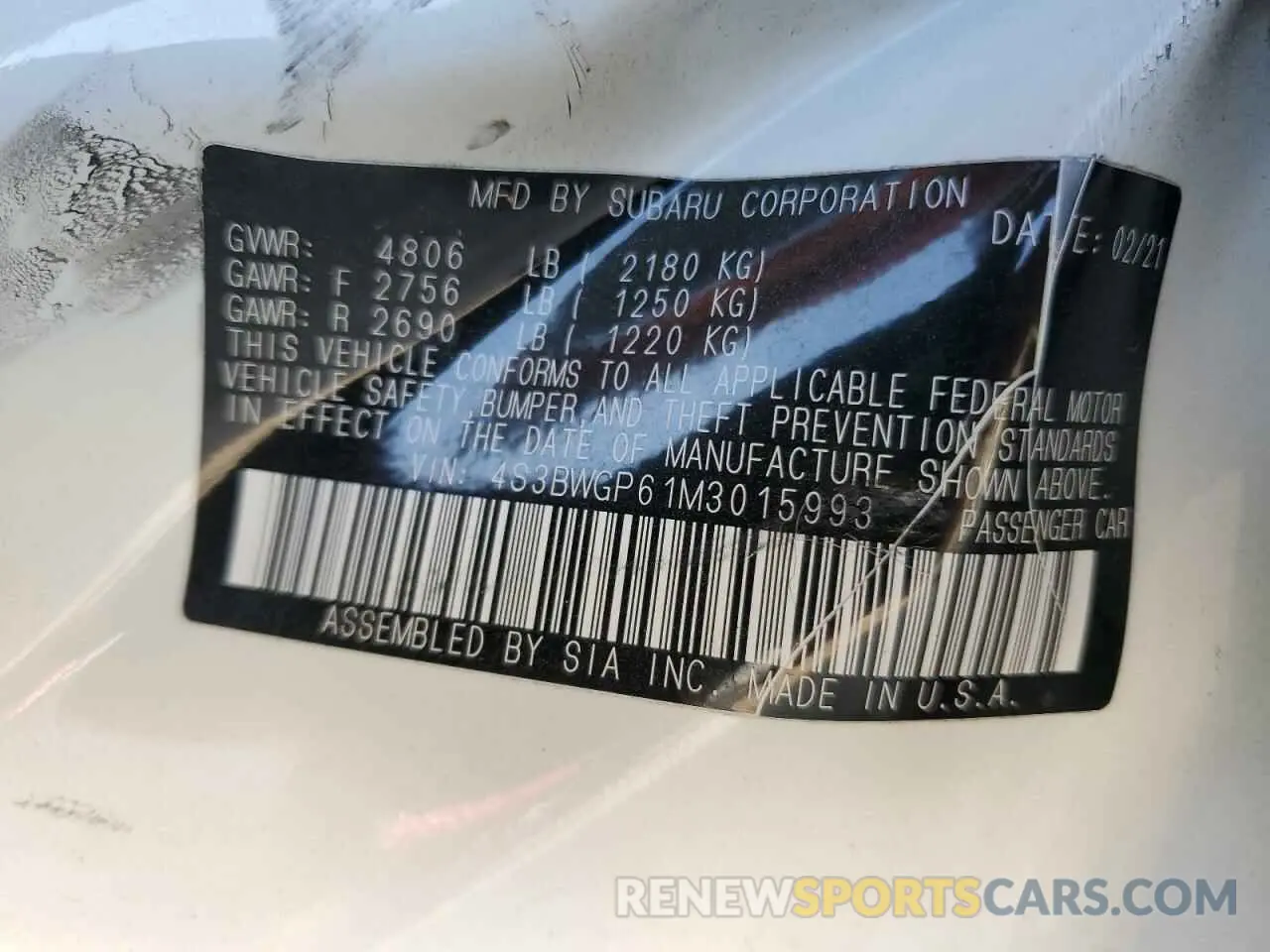 13 Photograph of a damaged car 4S3BWGP61M3015993 SUBARU LEGACY 2021