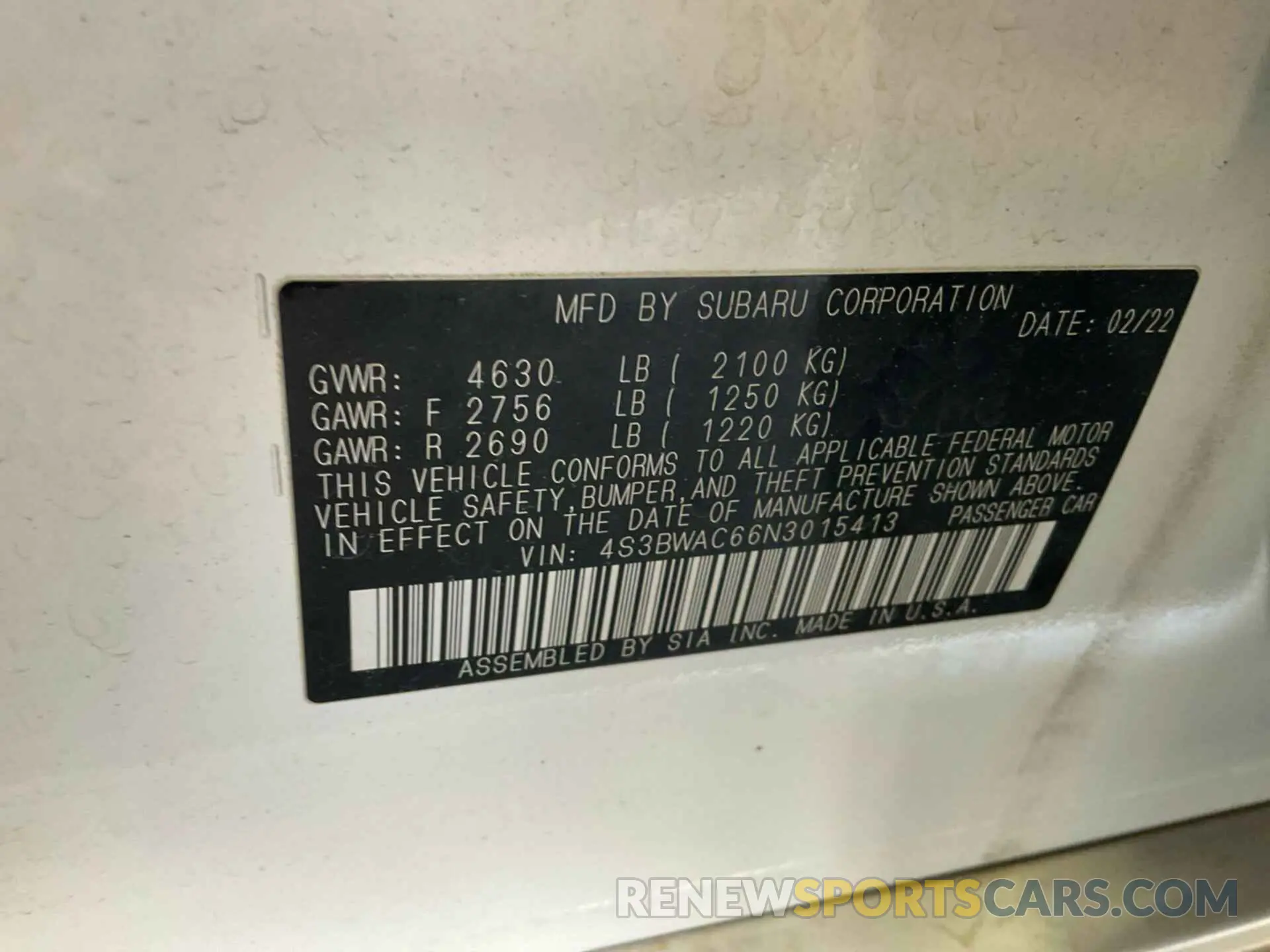 4 Photograph of a damaged car 4S3BWAC66N3015413 SUBARU LEGACY 2022