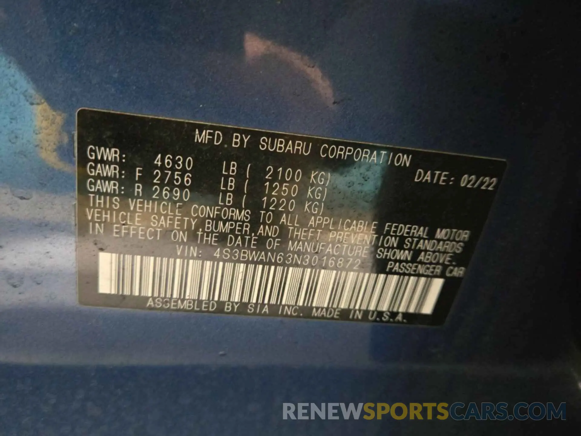 32 Photograph of a damaged car 4S3BWAN63N3016872 SUBARU LEGACY 2022