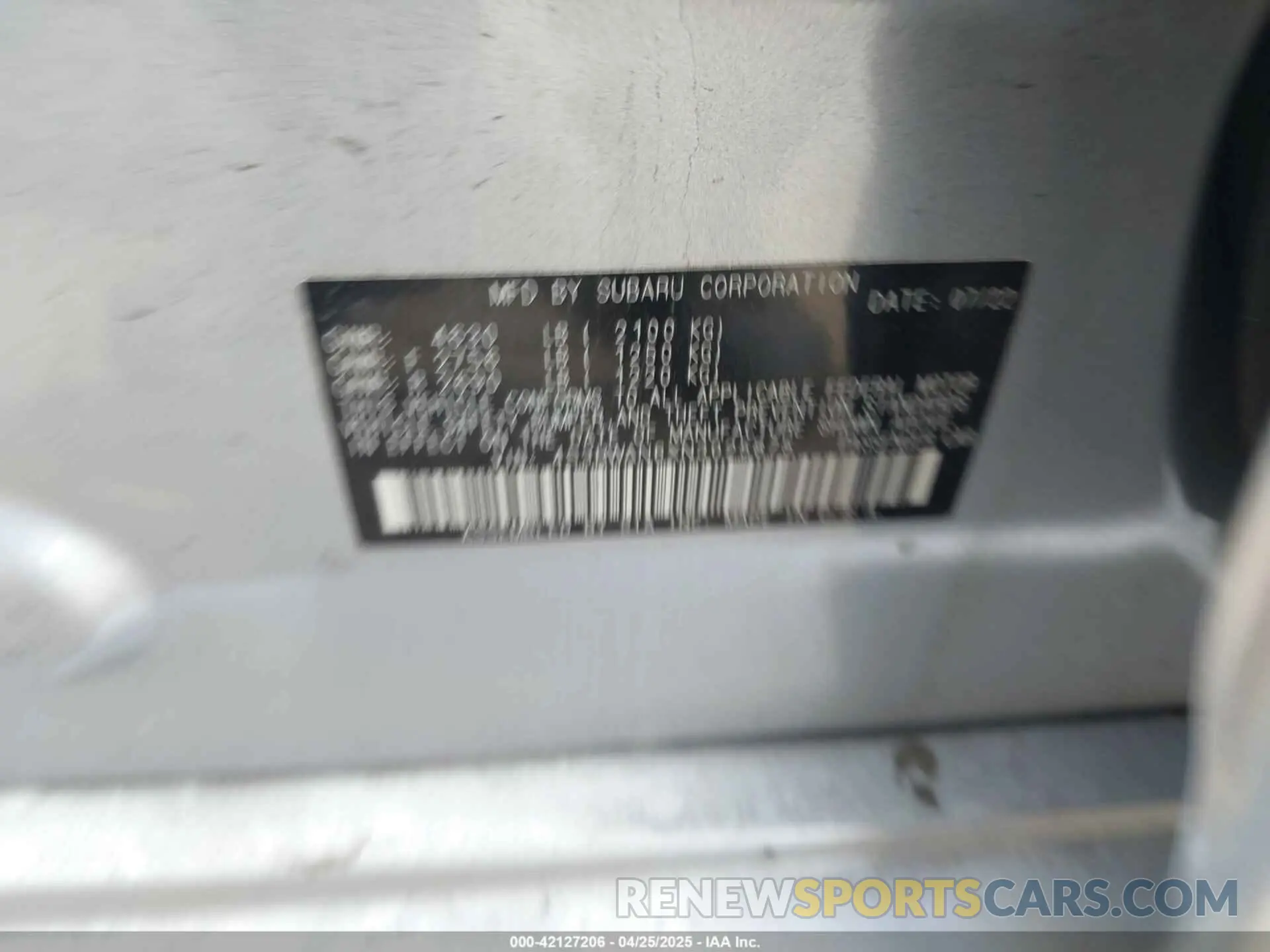 9 Photograph of a damaged car 4S3BWAN6XN3025875 SUBARU LEGACY 2022