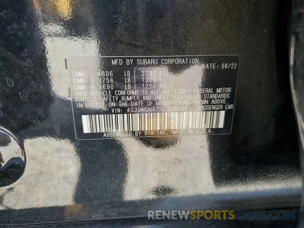 14 Photograph of a damaged car 4S3BWGN61N3028294 SUBARU LEGACY 2022
