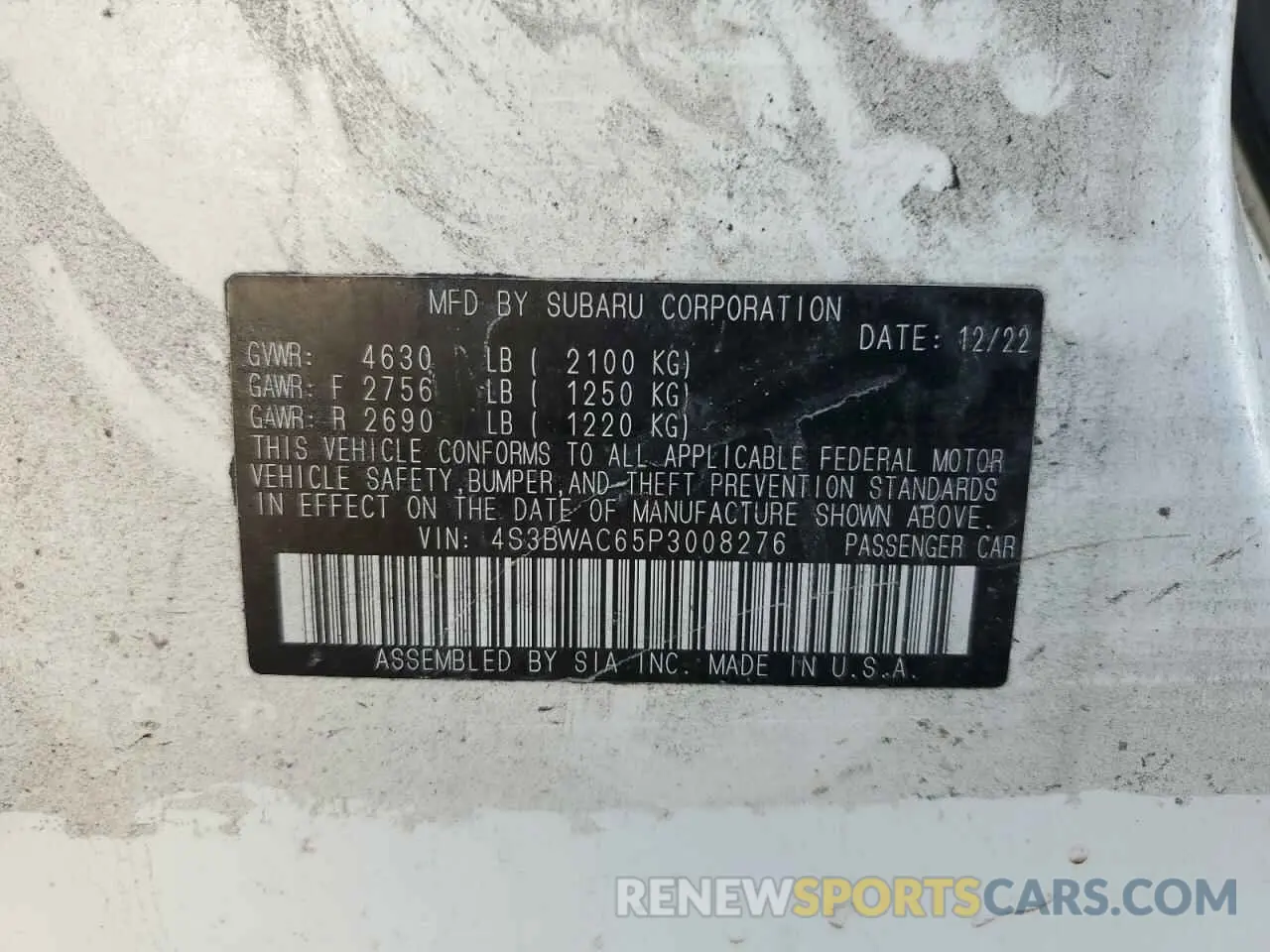 13 Photograph of a damaged car 4S3BWAC65P3008276 SUBARU LEGACY 2023