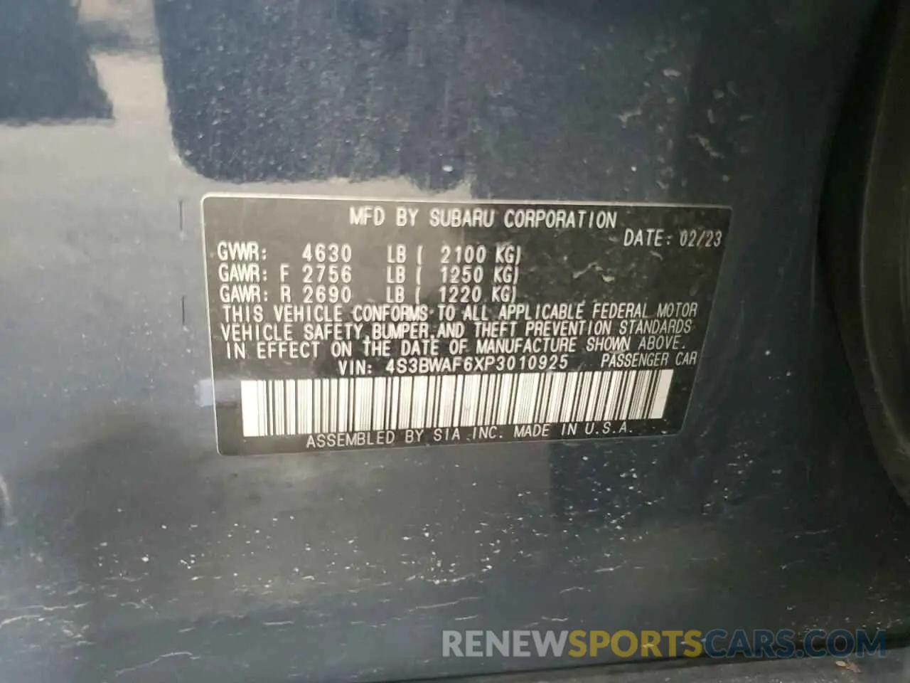 14 Photograph of a damaged car 4S3BWAF6XP3010925 SUBARU LEGACY 2023