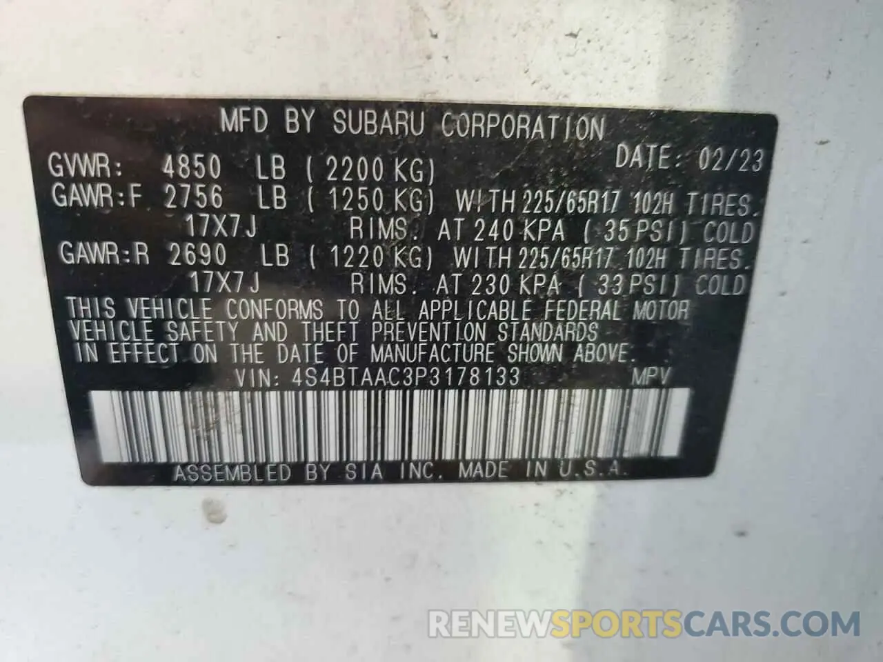 13 Photograph of a damaged car 4S4BTAAC3P3178133 SUBARU LEGACY 2023