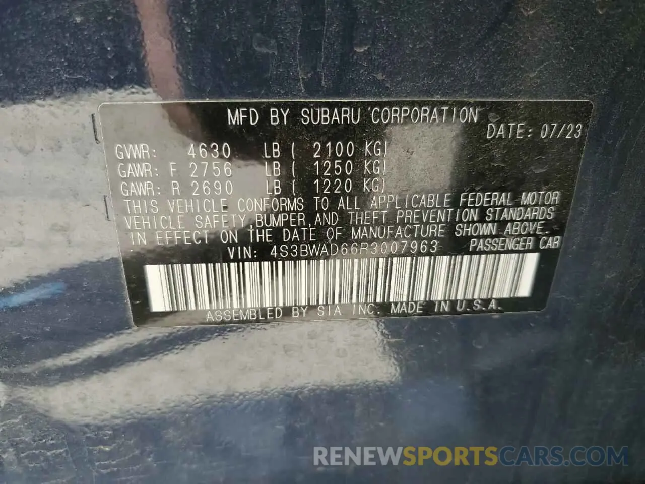 12 Photograph of a damaged car 4S3BWAD66R3007963 SUBARU LEGACY 2024