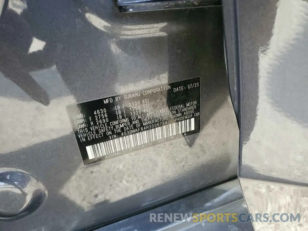12 Photograph of a damaged car 4S3BWAF64R3008784 SUBARU LEGACY 2024