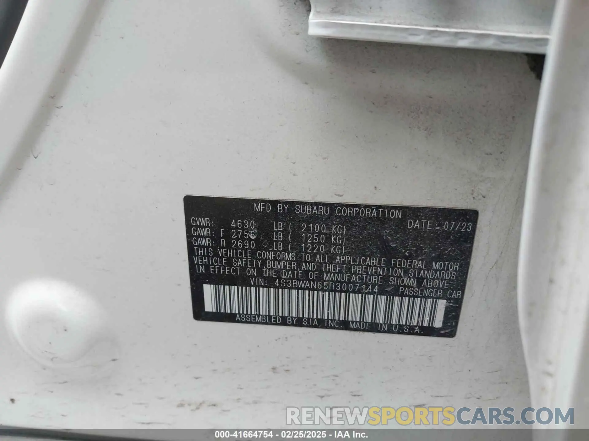 9 Photograph of a damaged car 4S3BWAN65R3007144 SUBARU LEGACY 2024