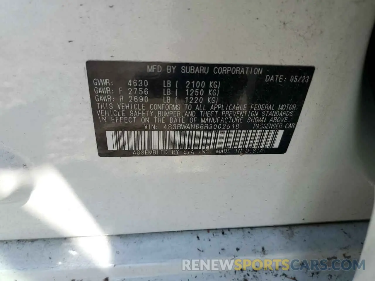 13 Photograph of a damaged car 4S3BWAN66R3002518 SUBARU LEGACY 2024