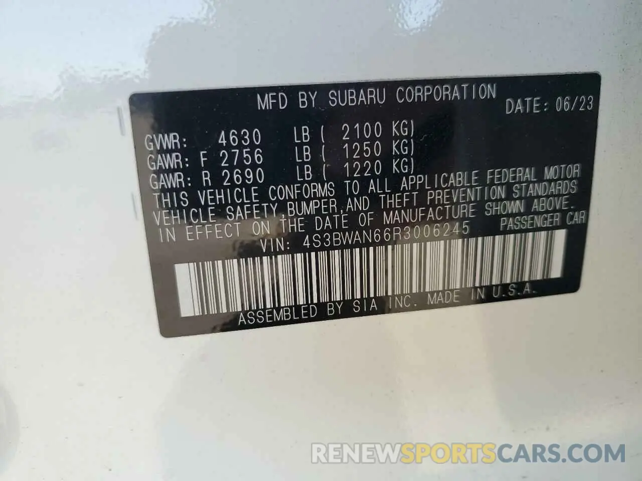 12 Photograph of a damaged car 4S3BWAN66R3006245 SUBARU LEGACY 2024