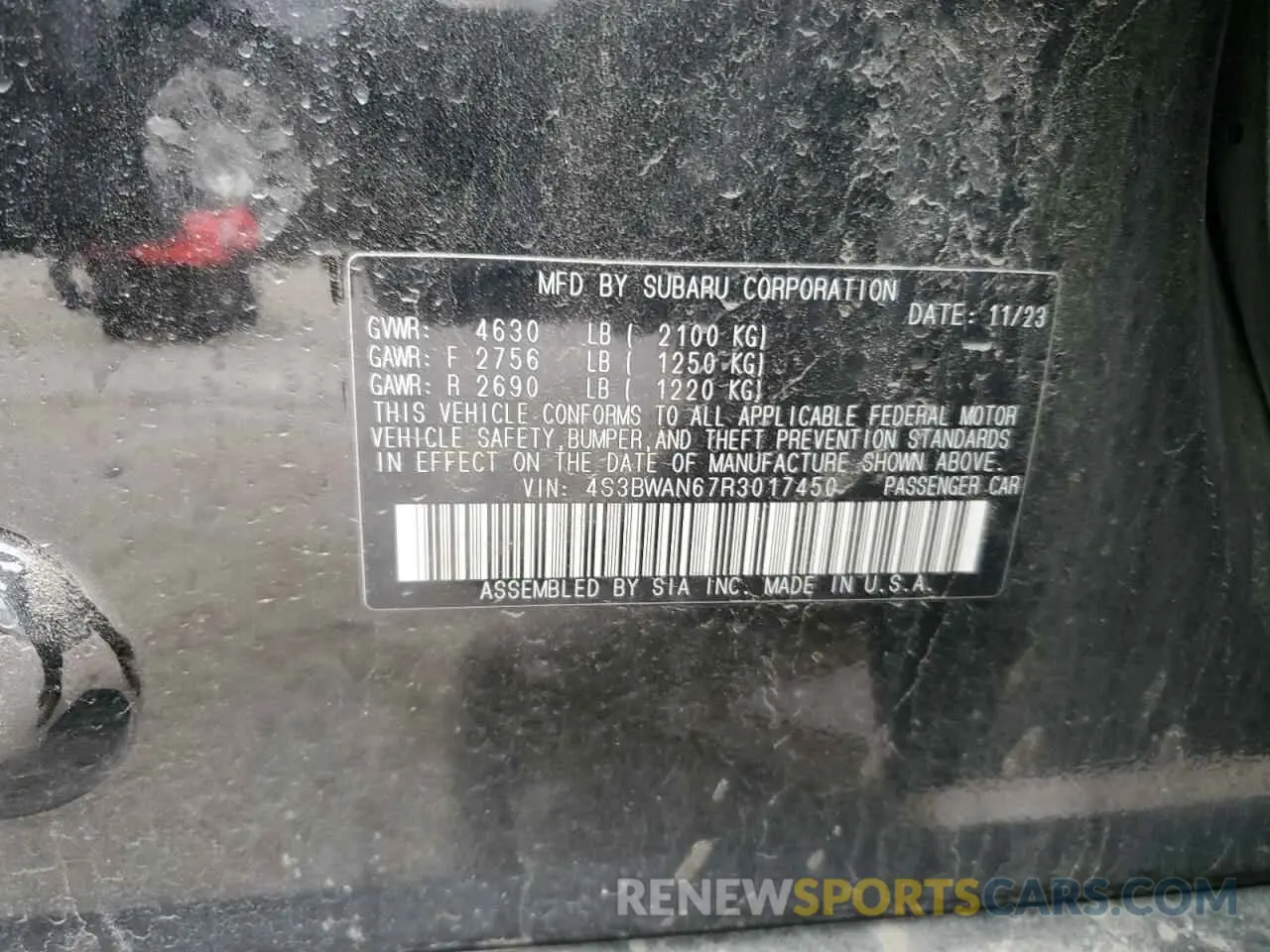 12 Photograph of a damaged car 4S3BWAN67R3017450 SUBARU LEGACY 2024